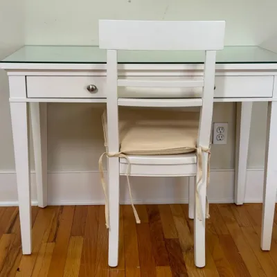 Painted White Wood Desk & Chair 1 Of 2