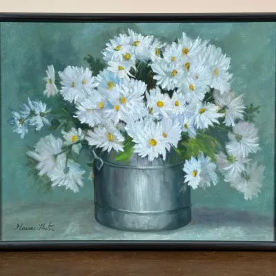 Framed, Signed Oil On Canvas - White Daisies, Florence Horton