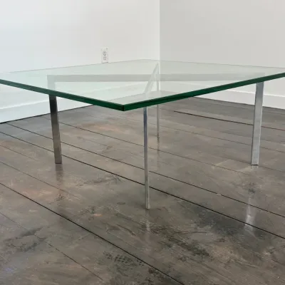 Ludwig Mies Van Der Rohe For Knoll Barcelona Glass Coffee Table On Chrome Base