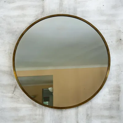 Distressed Brass Round Wall Mirror