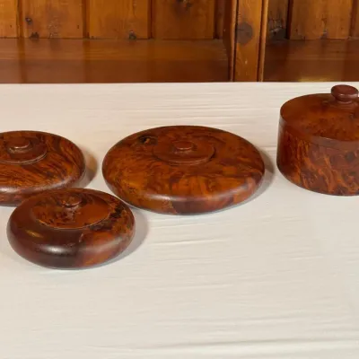 Collection Of Four Mid Century Thuya Antique Burled Wood Lidded Boxes