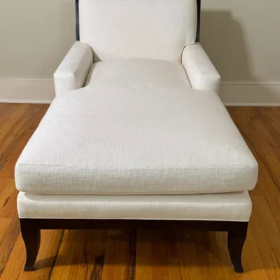 Hickory Chair Furniture Company Dark Wood & Woven White Fabric Chaise Lounge