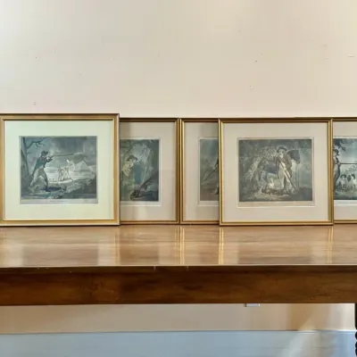 Set Of Six Antique Framed Colored Hunting Plates/prints - Show Signs Of Age