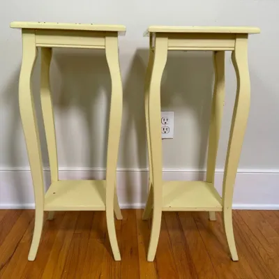 Pair Of Small Painted Yellow Bombay Company Side Tables - Signs Of Use
