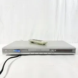 Sale Photo Thumbnail #93: Zenith slimline DVD player in silver finish, complete with remote control, circa early 2000s.