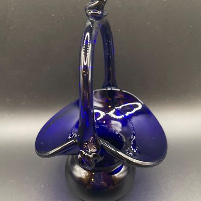 Sale Photo Thumbnail #261: Cobalt blue glass basket