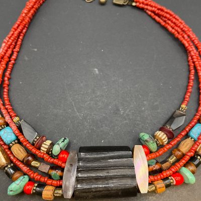 Sale Photo Thumbnail #16: Beaded retired Chicos necklace and clip on earrings