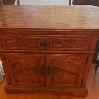 Vintage Carved Side Board Cabinet with Decorative Scrollwork & Double Doors