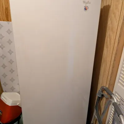 Whirlpool White Upright Freezer with Wire Shelves & Door Storage