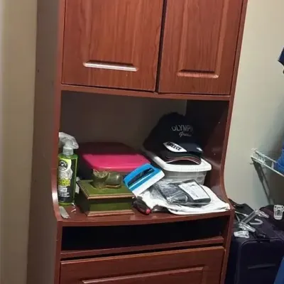 Tall Wood-Look Wardrobe Storage Cabinet with Double Doors, Open Shelf & Two Drawers