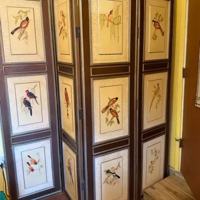 Decorative Folding Room Divider / Privacy Screen with Colorful Bird Illustrations
