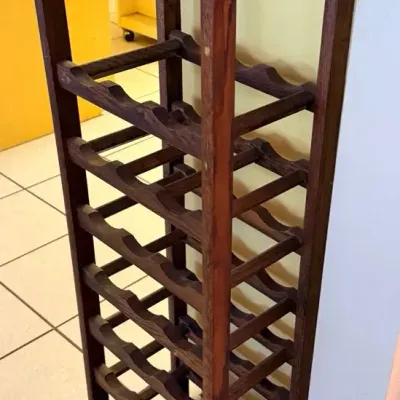 Vintage Solid Wood Freestanding Wine Rack with Slotted Top & Multiple Bottle Storage Shelves