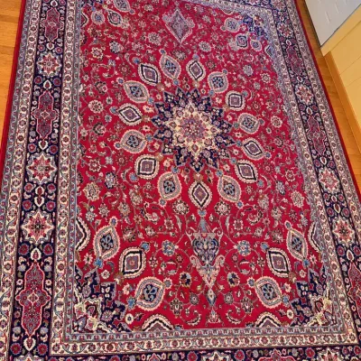 Large Persian-Style Oriental Area Rug – Red & Navy Floral Medallion Design 9x13 Rug 