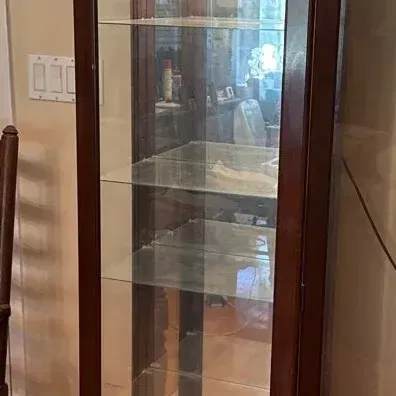 Tall Curved Glass Curio Display Cabinet with Arched Top, Etched Glass & Glass Shelves