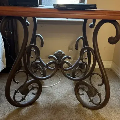 Pair of Decorative Wood & Wrought Iron Scrollwork Nightstands / Accent Tables