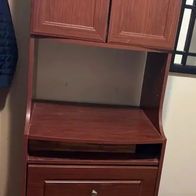 Tall Wood-Look Wardrobe Storage Cabinet with Double Doors, Open Shelf & Two Drawers