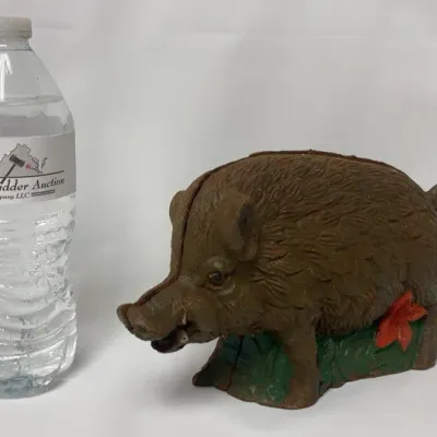 Sale Photo Thumbnail #11: Cast Iron Wild Boar Penny Bank / Piggy Bank