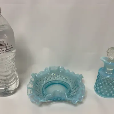 Sale Photo Thumbnail #14: Fenton Hobail Blue Opalescent Bon Bon & Oil Cruet