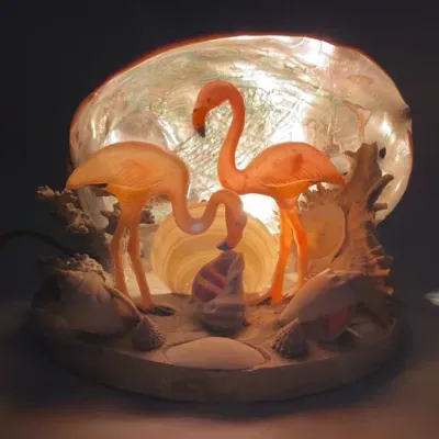 Sale Photo Thumbnail #15: Mid Century Abalone Shell & Flamingo TV Lamp