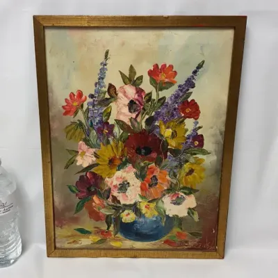 Sale Photo Thumbnail #24: Vintage Floral Paint on Canvas Signed Slezak