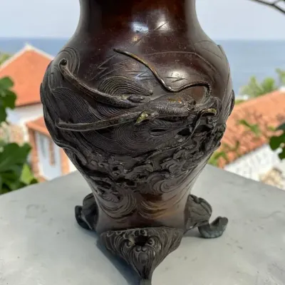 Antique Bronze Three Footed Dragon Vase
