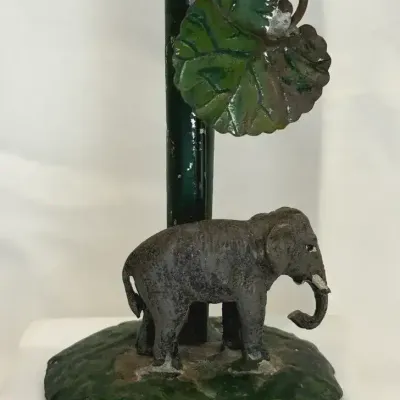 Vintage Metal Elephant & Tree Matchstick Holder
