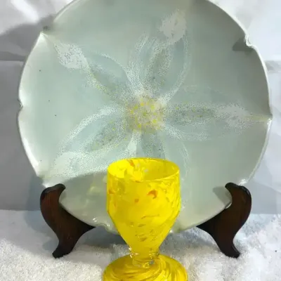 Art By Fire Glass Tumbler & Nancee Signed Ceramic Plate