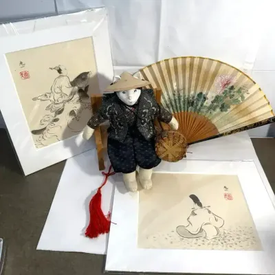 Keiichi Nishimura Art, Fan & Cat Rag Doll Figurine
