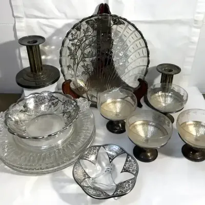 Vintage Glass With Silver Overlay Pieces