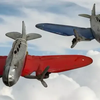 Vintage Marx Pressed Steel P-35 Twin Engine Fighter Planes