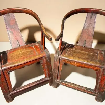 Pair of Chinese Horseshoe Back Wood Chairs