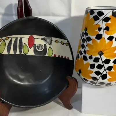 Schramberg Majolika Fabrik Vase & Complementing Plate