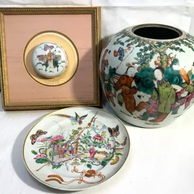 Antique Chinese Famille Rose porcelain ginger jar & other pieces