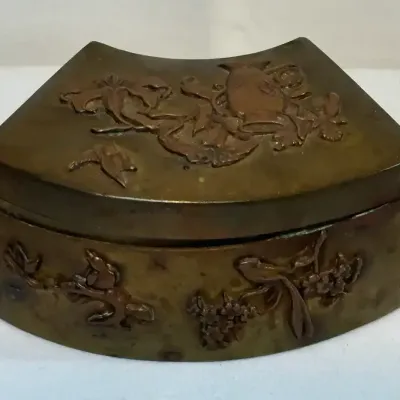 Japanese bronze crescent shaped trinket box Meiji period