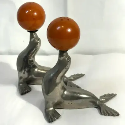 NS & Co mid-century circus seal salt & pepper shakers