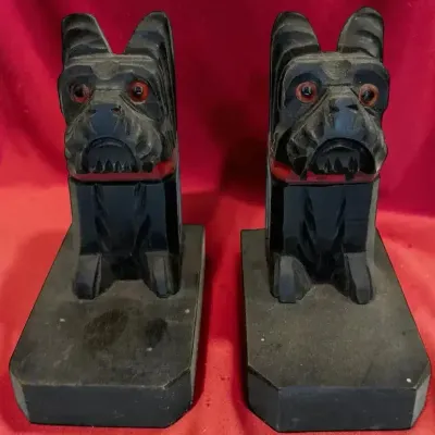 Vintage French Wood Terrier Bookends 
