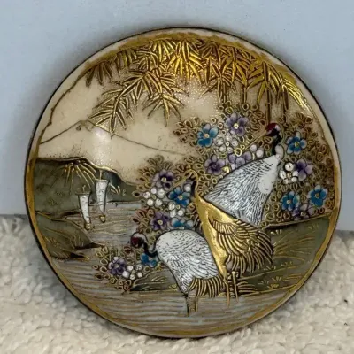 Antique Japanese Satsuma Pottery Brooch