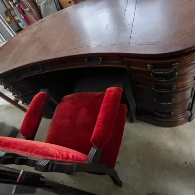 Sale Photo Thumbnail #35: Wood and leather executive desk. Kidney bean shape