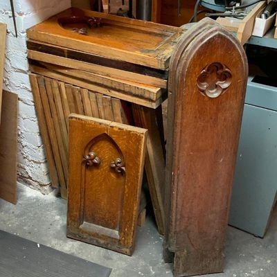Lot of antique carved oak church pew ends