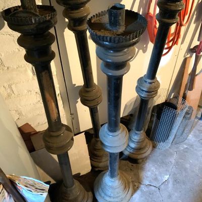 Set of 4 antique column candle holders