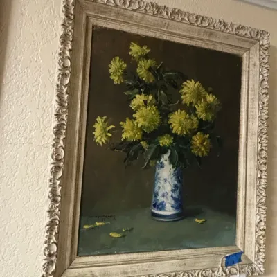 Sale Photo Thumbnail #56: Still life with chrysanthemums in blue and white vase by r colao