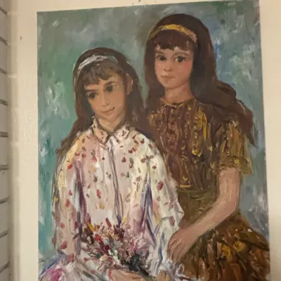 Sale Photo Thumbnail #32: Oil painting of two young girls