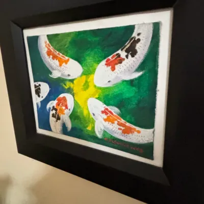 Sale Photo Thumbnail #38: Original koi pond oil painting by e krudne