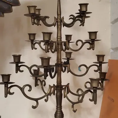 Sale Photo Thumbnail #75: Vintage solid brass light multi tier candelabra