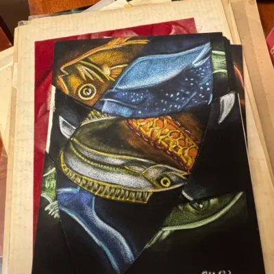 Sale Photo Thumbnail #39: Original mixed media fish collage by cosio