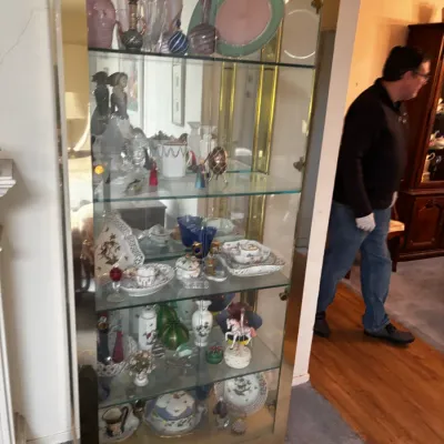 Sale Photo Thumbnail #28: Mid century modern brass and glass curio display cabinet