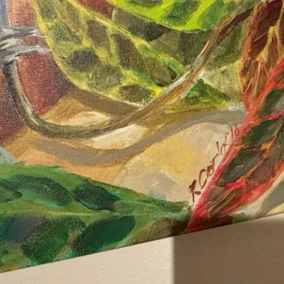Sale Photo Thumbnail #40: Original oil painting of figures in landscape by r carlos