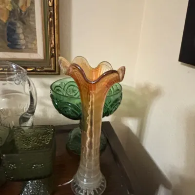 Sale Photo Thumbnail #15: Imperial glass marigold carnival glass ripple swung vase