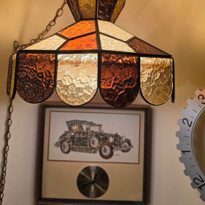 Sale Photo Thumbnail #160: Vintage Stained Glass Swag Lamp