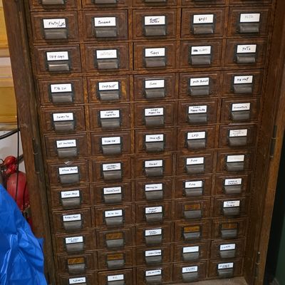 Vintage Oak 60-Drawer Industrial Hardware Cabinet